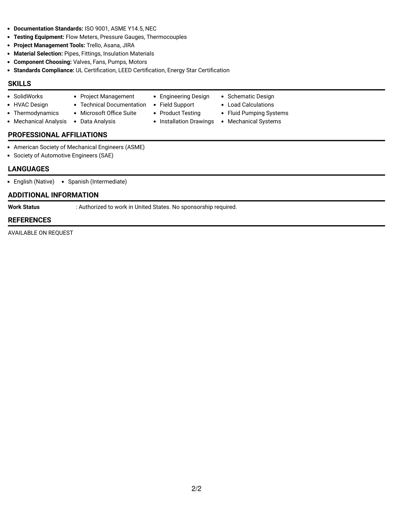 Resume Example Page 2