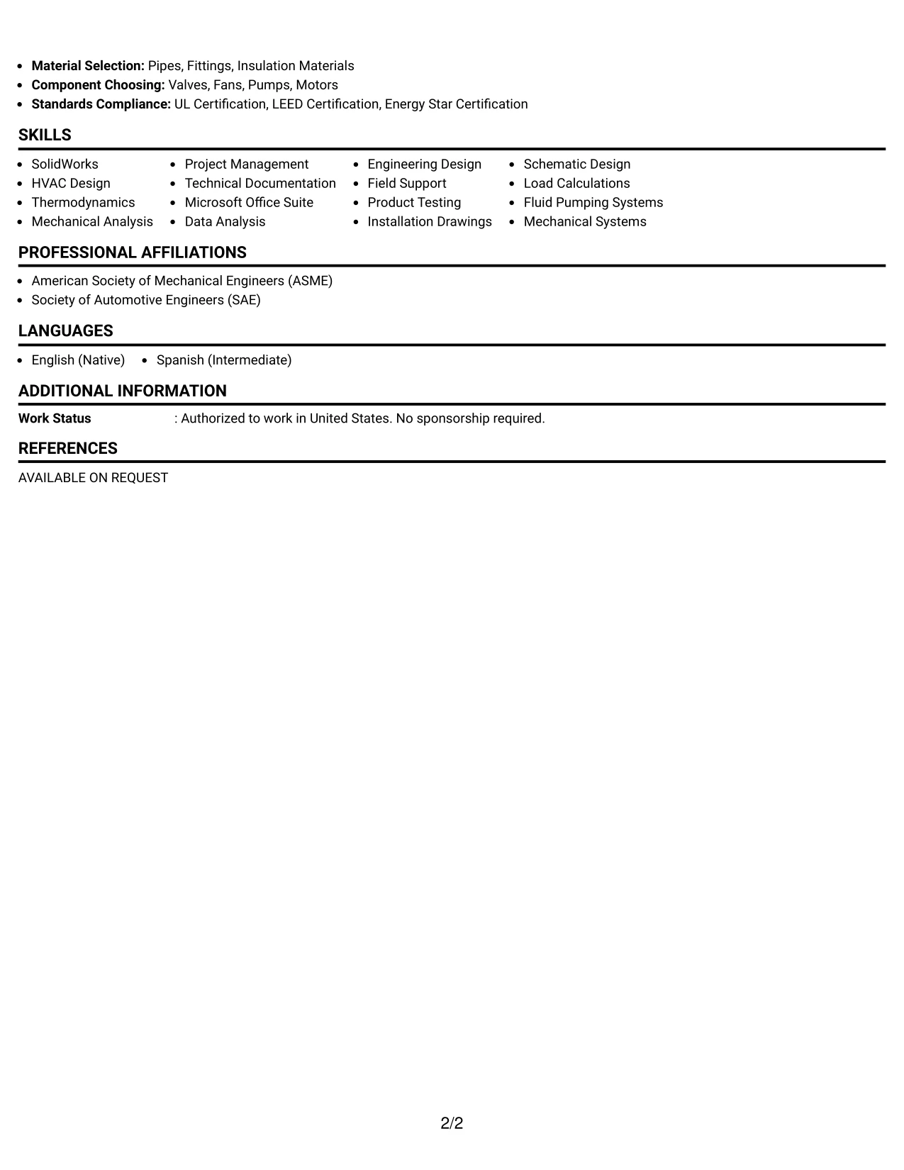 Resume Example Page 2