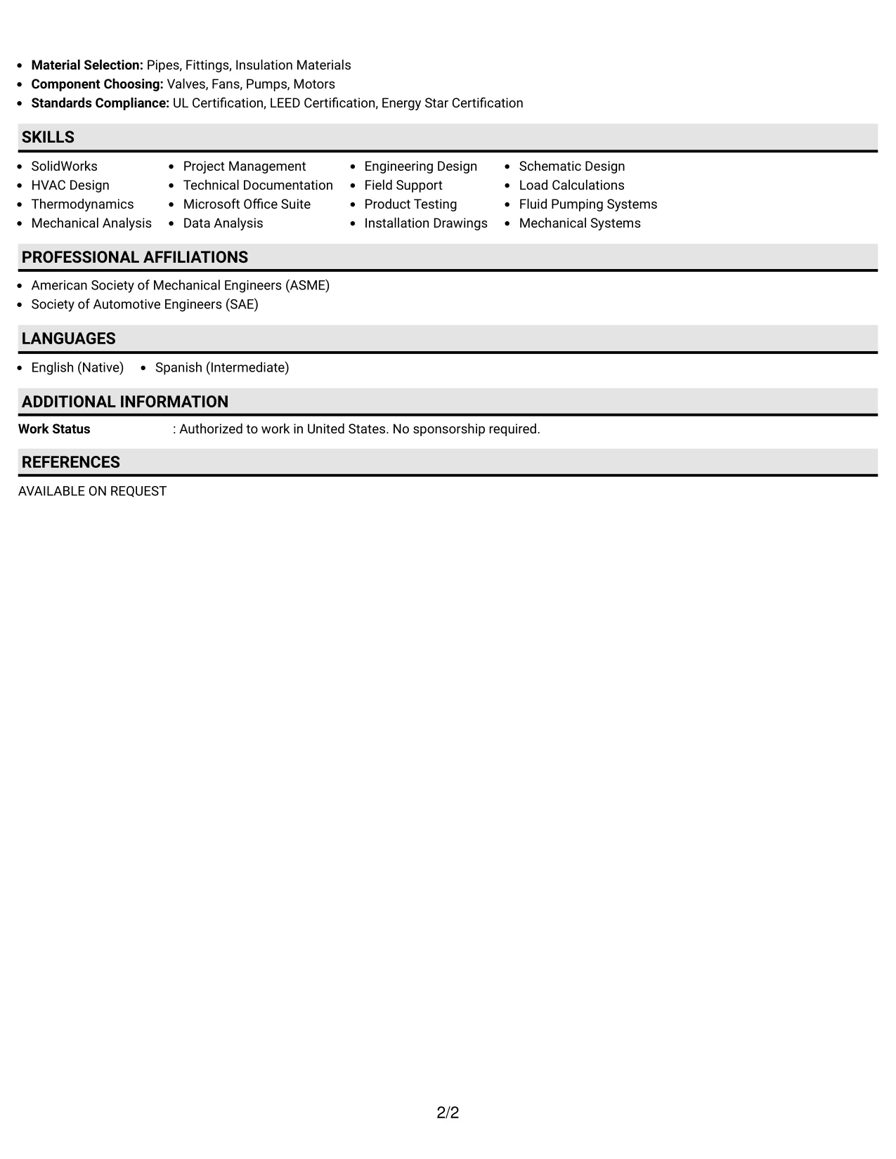 Resume Example Page 2