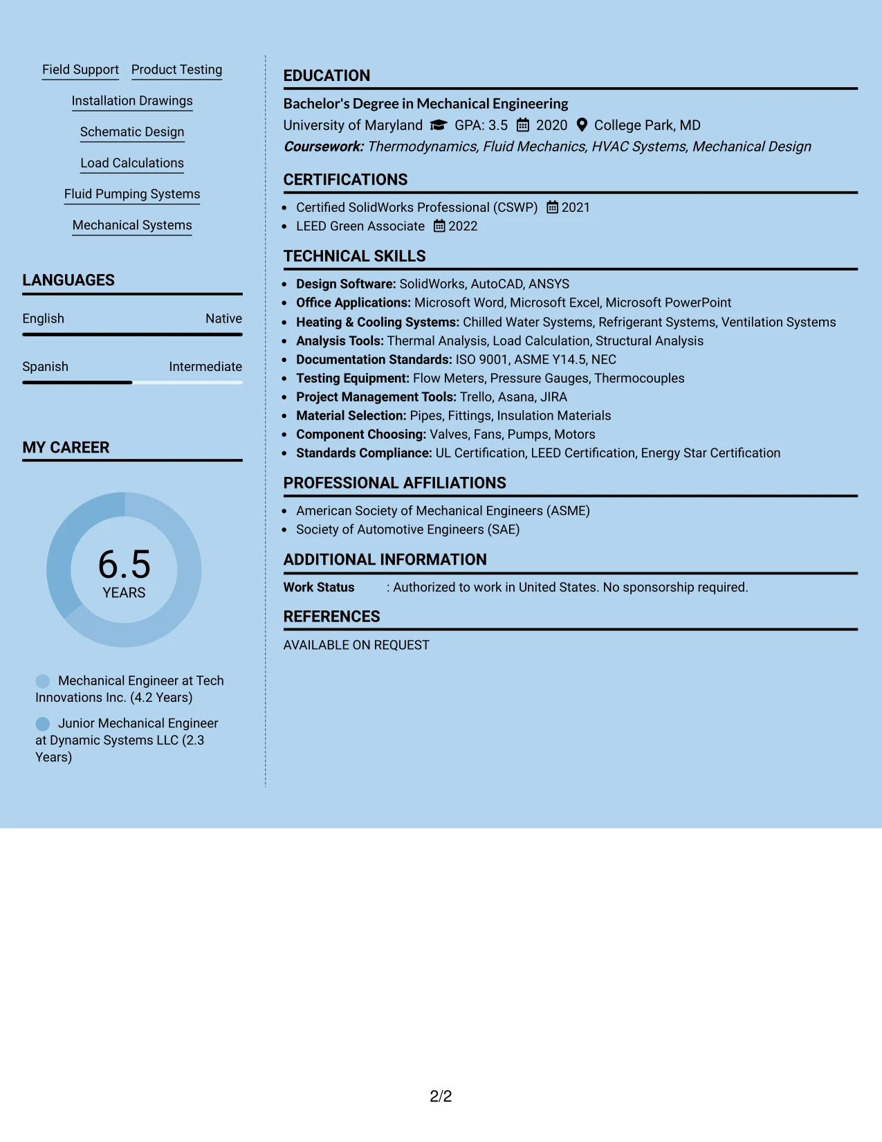 Resume Example Page 2