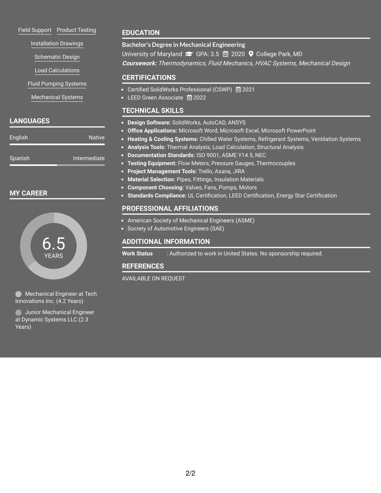 Resume Example Page 2