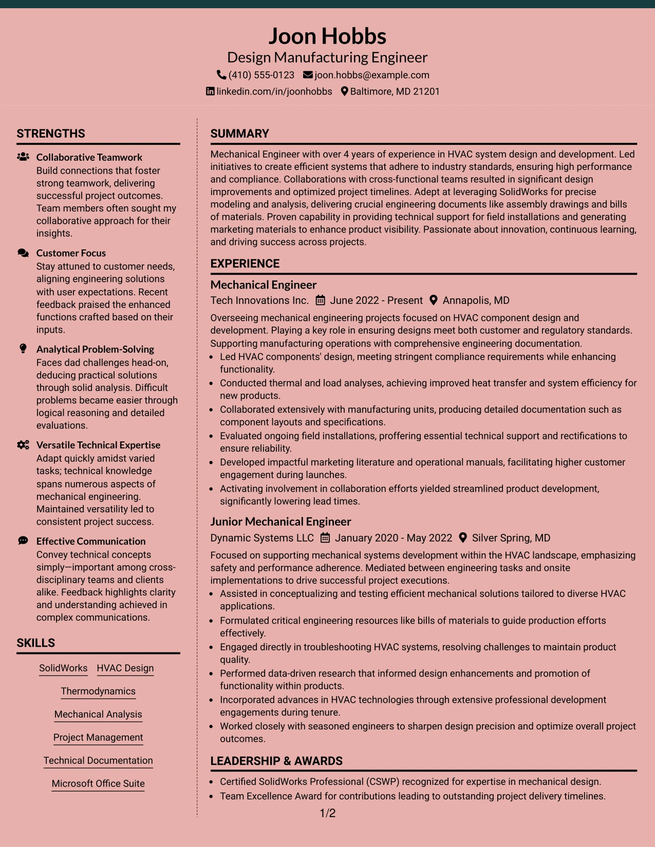 Resume Example Page 1