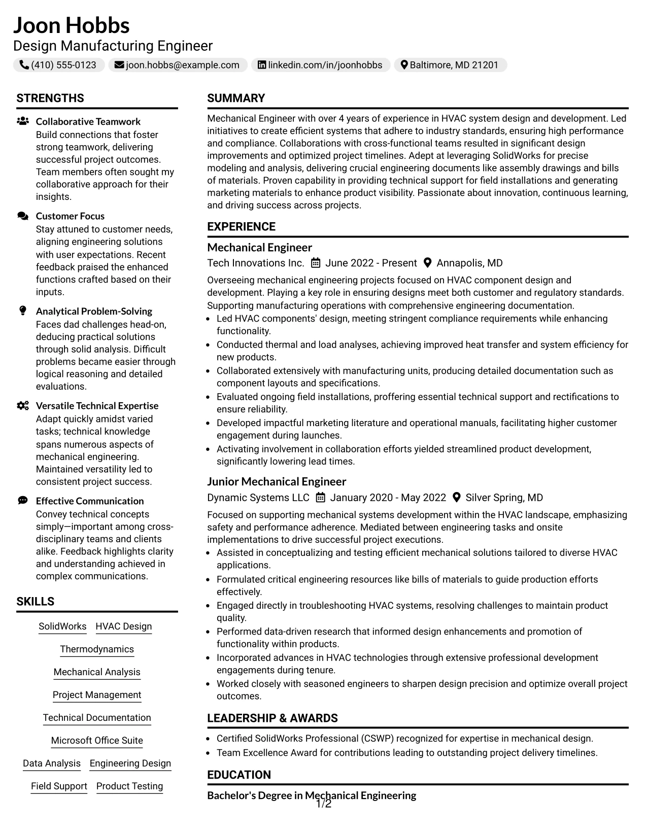 Resume Example Page 1