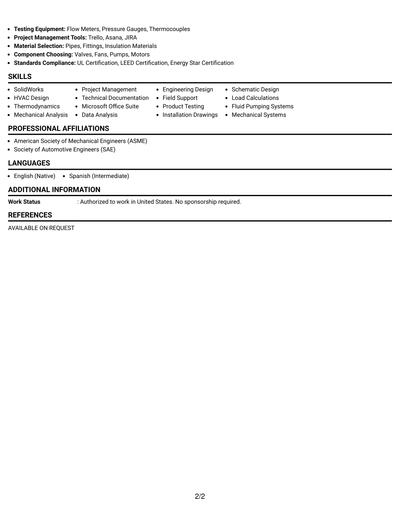 Resume Example Page 2