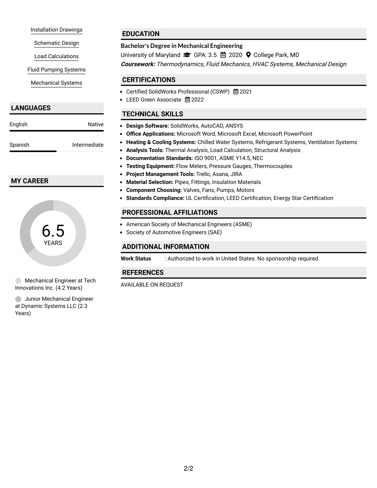 Resume Example Page 2