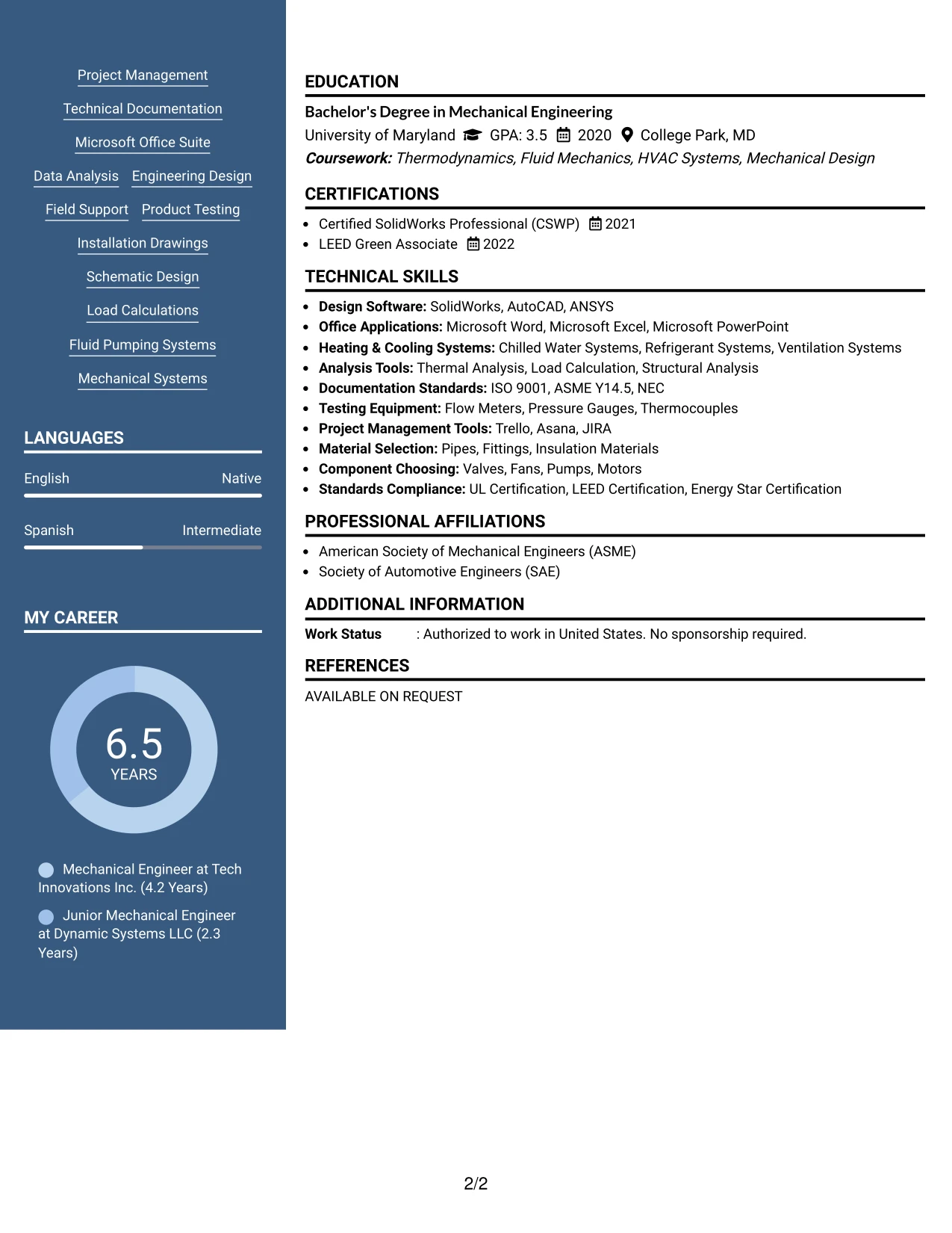 Resume Example Page 2
