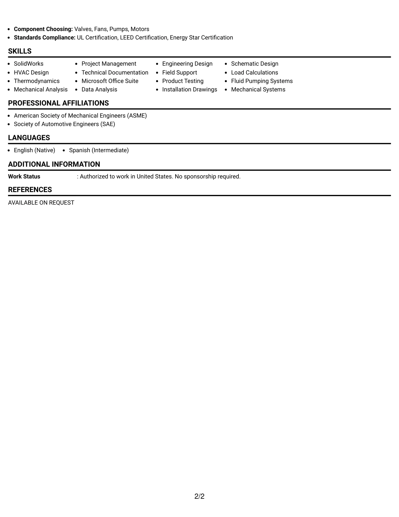 Resume Example Page 2