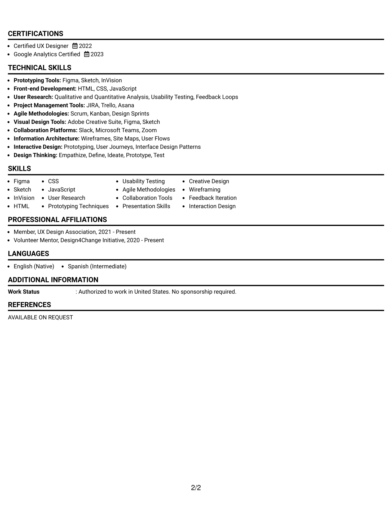 Resume Example Page 2