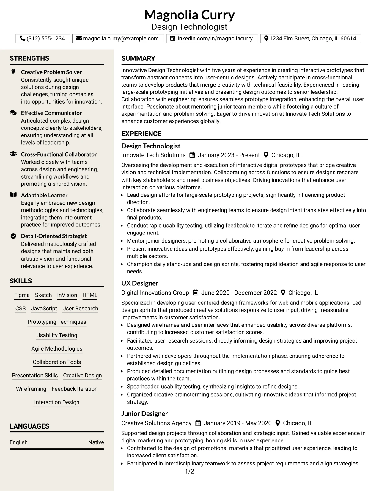 Resume Example Page 1
