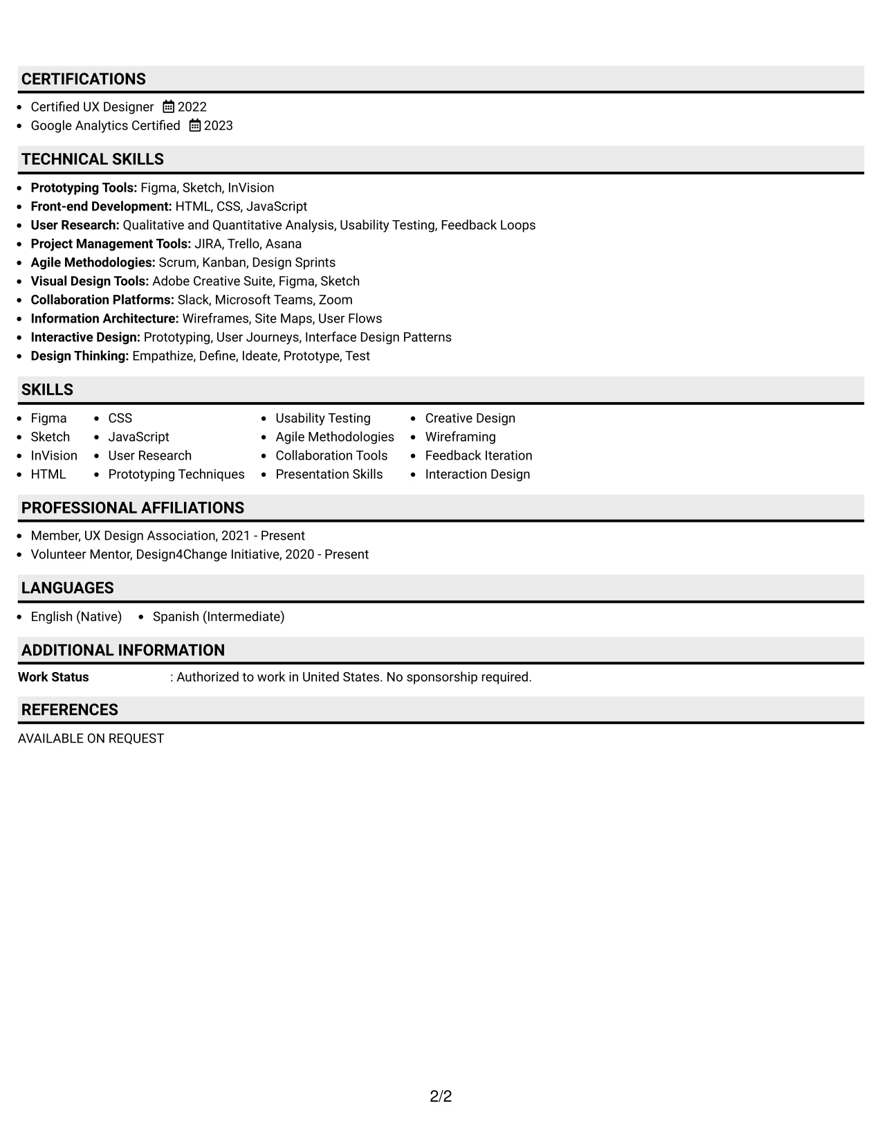 Resume Example Page 2