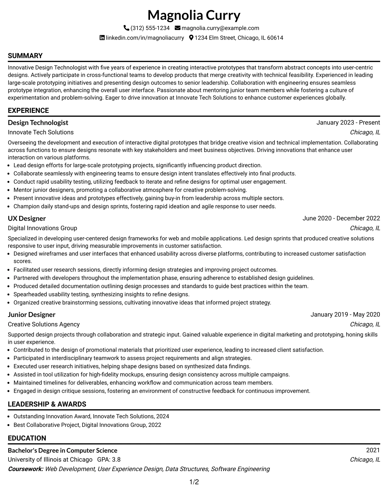 Resume Example Page 1