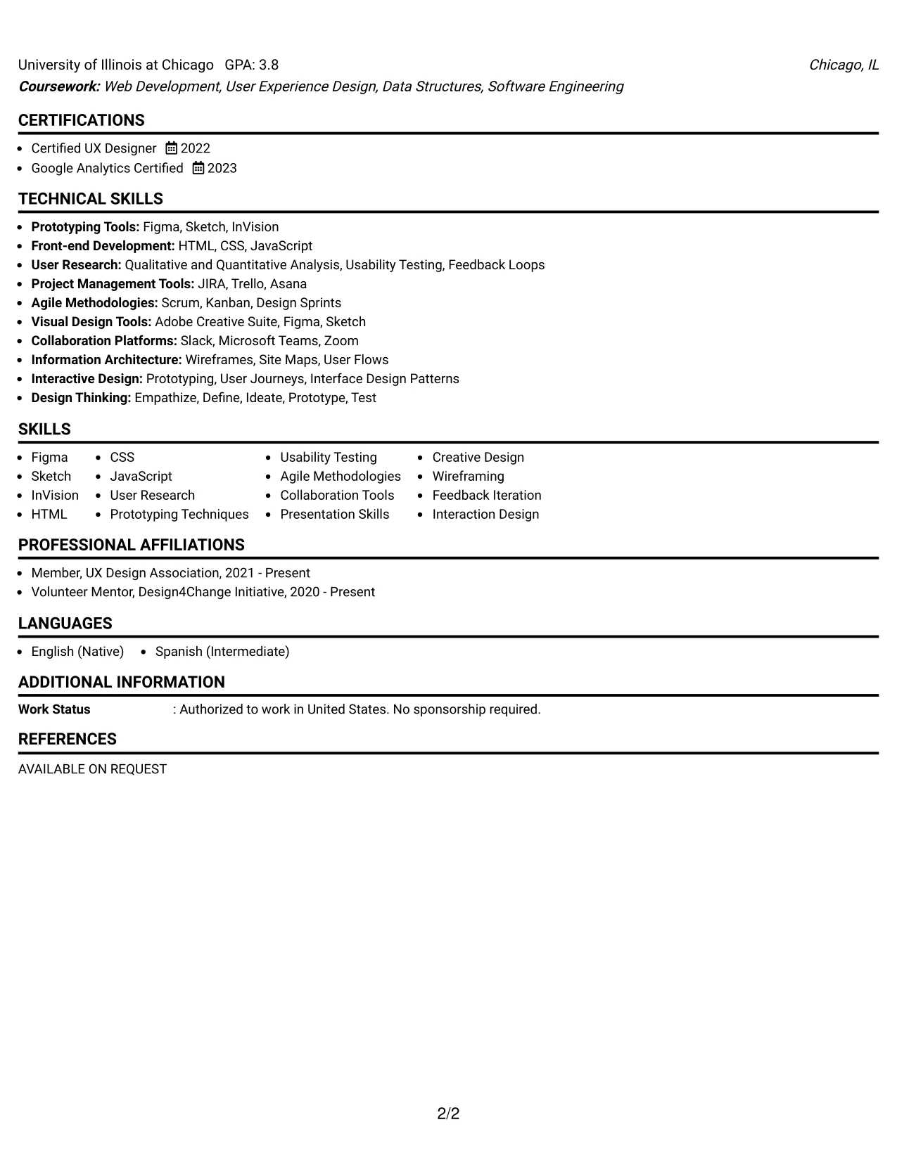 Resume Example Page 2