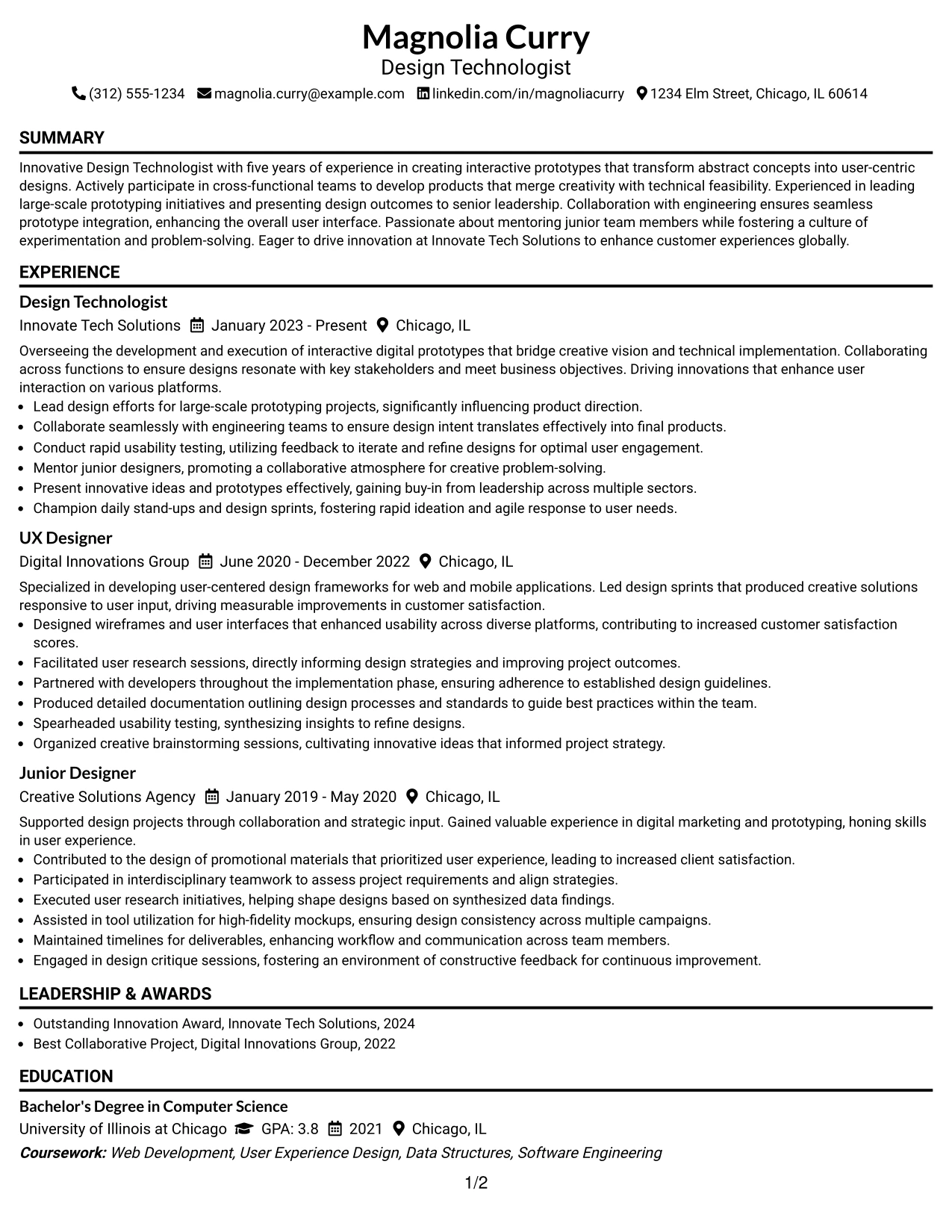 Resume Example Page 1