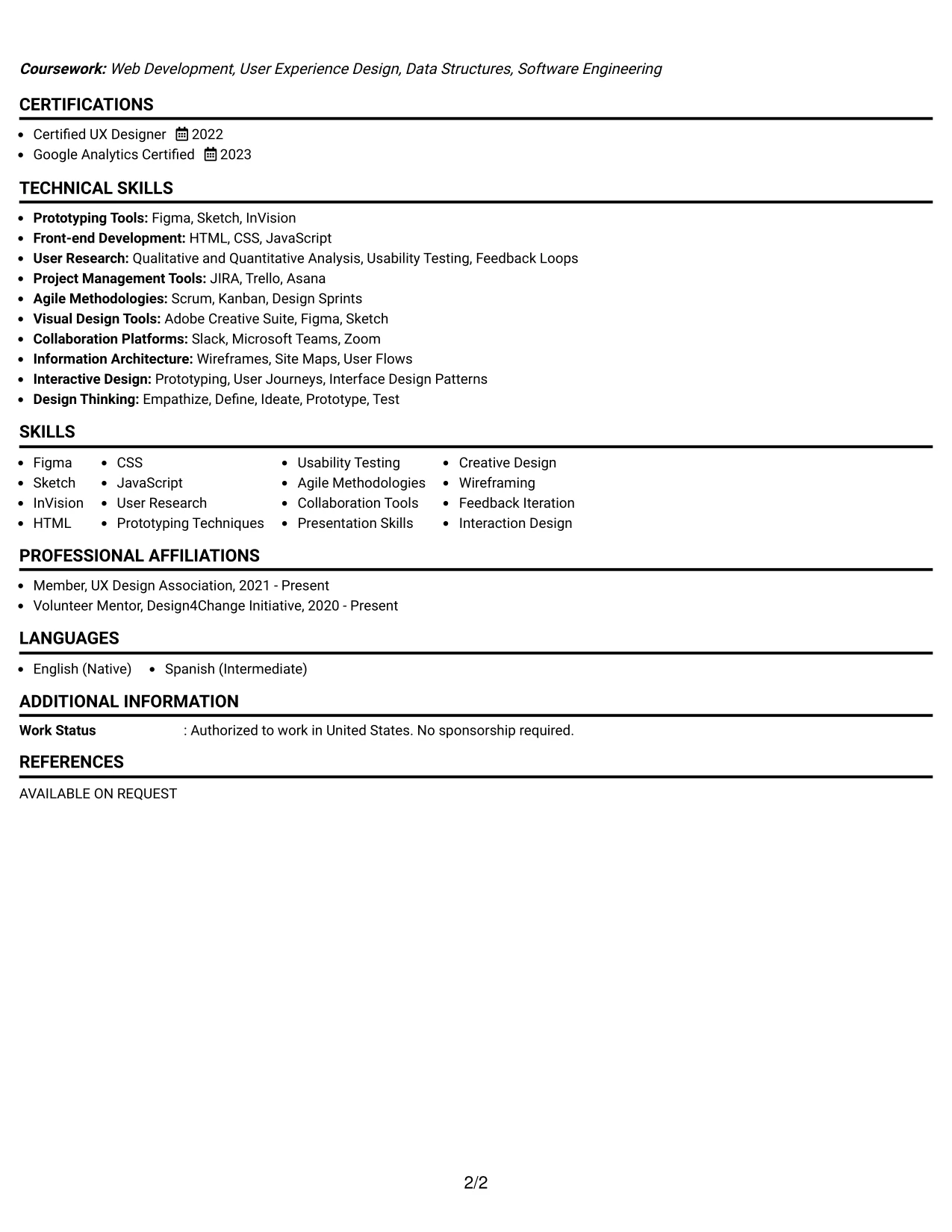 Resume Example Page 2
