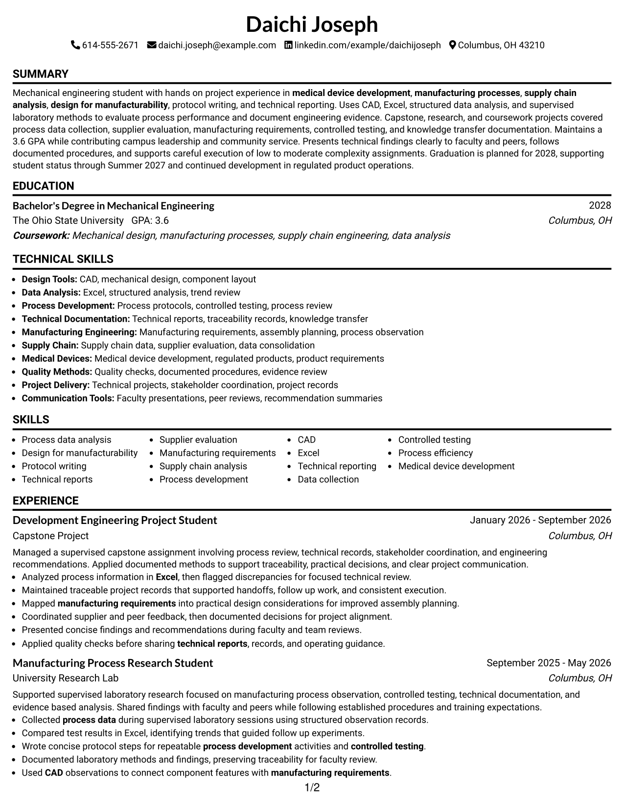Resume Example Page 1