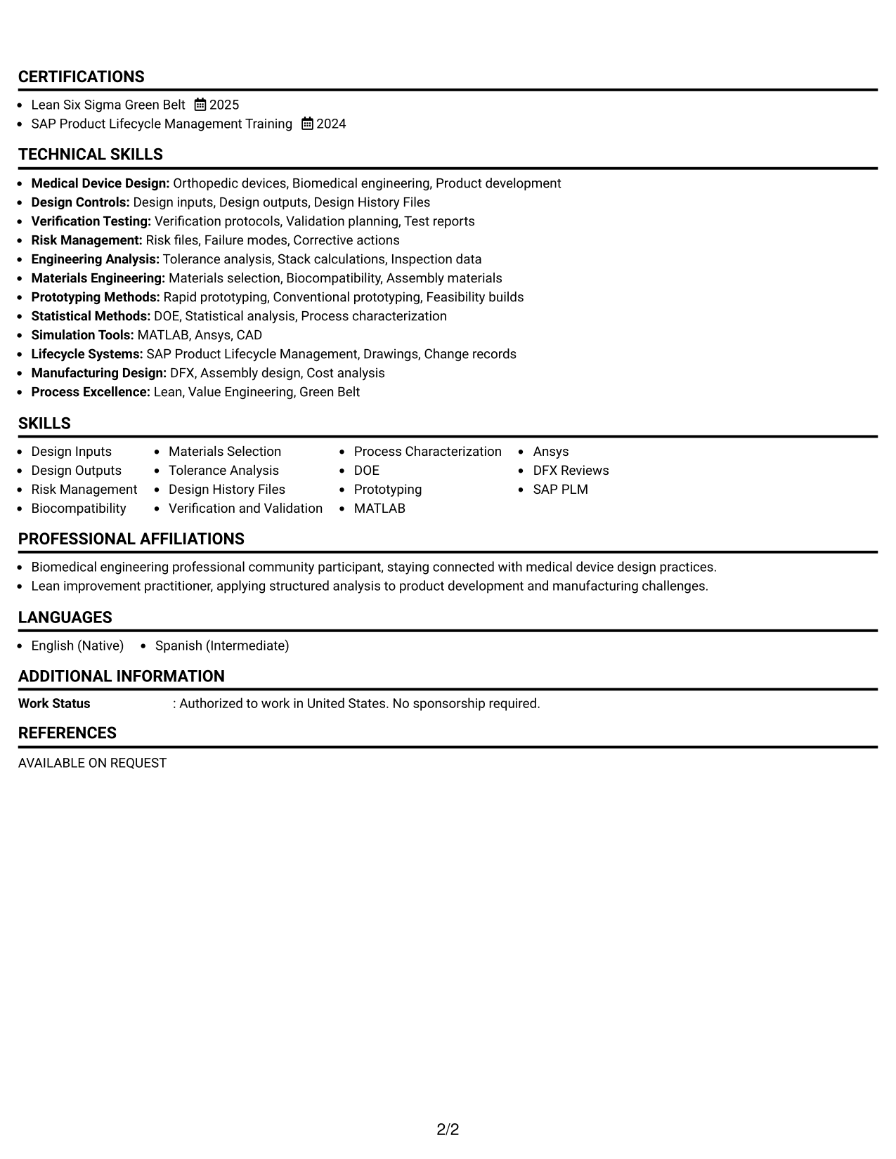 Resume Example Page 2