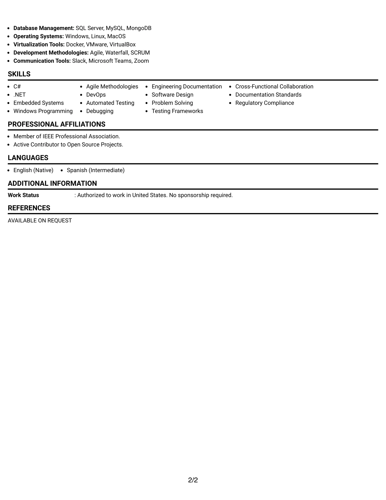Resume Example Page 2