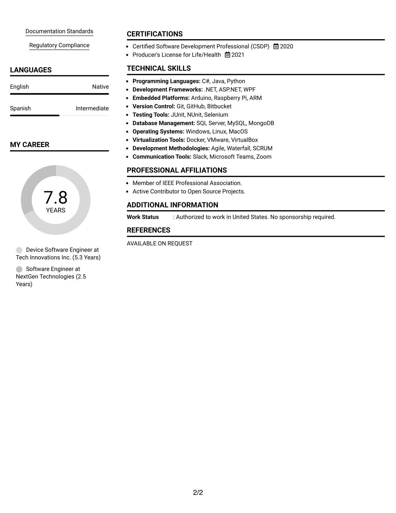 Resume Example Page 2