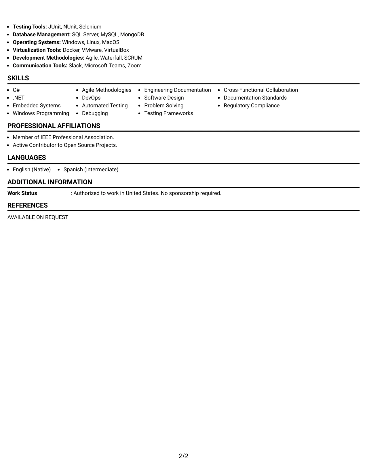 Resume Example Page 2