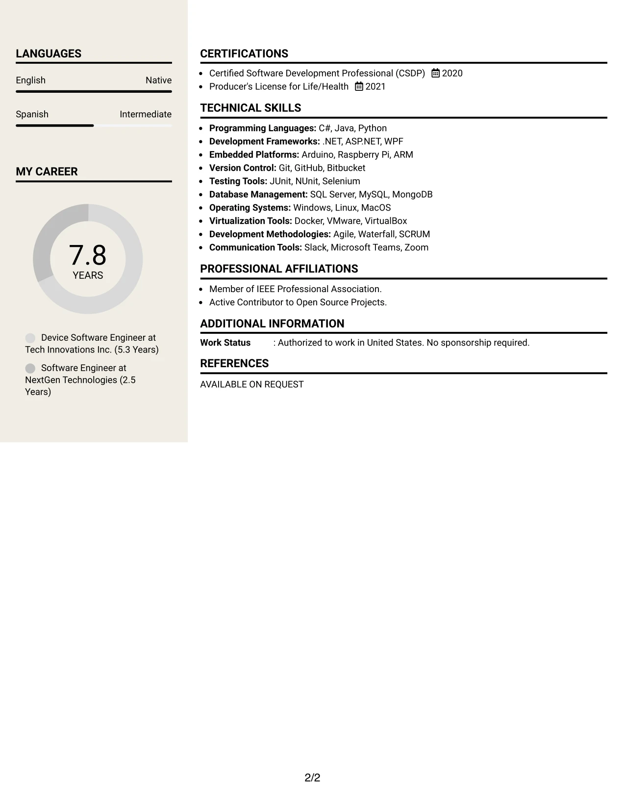 Resume Example Page 2