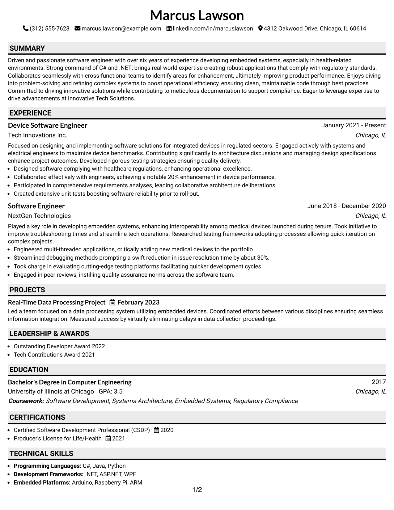 Resume Example Page 1