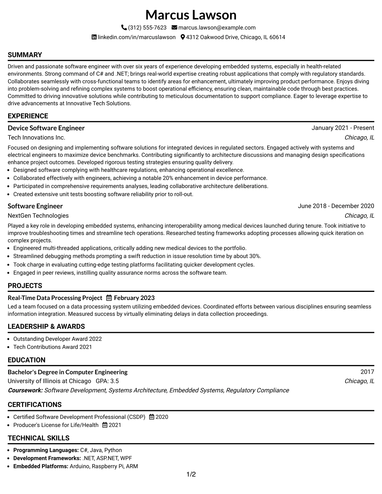 Resume Example Page 1