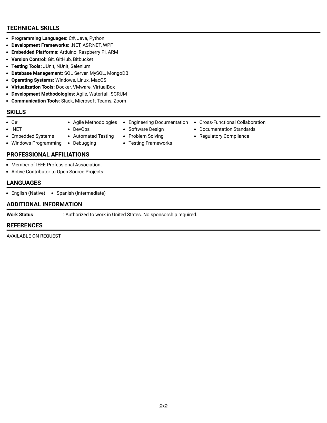 Resume Example Page 2