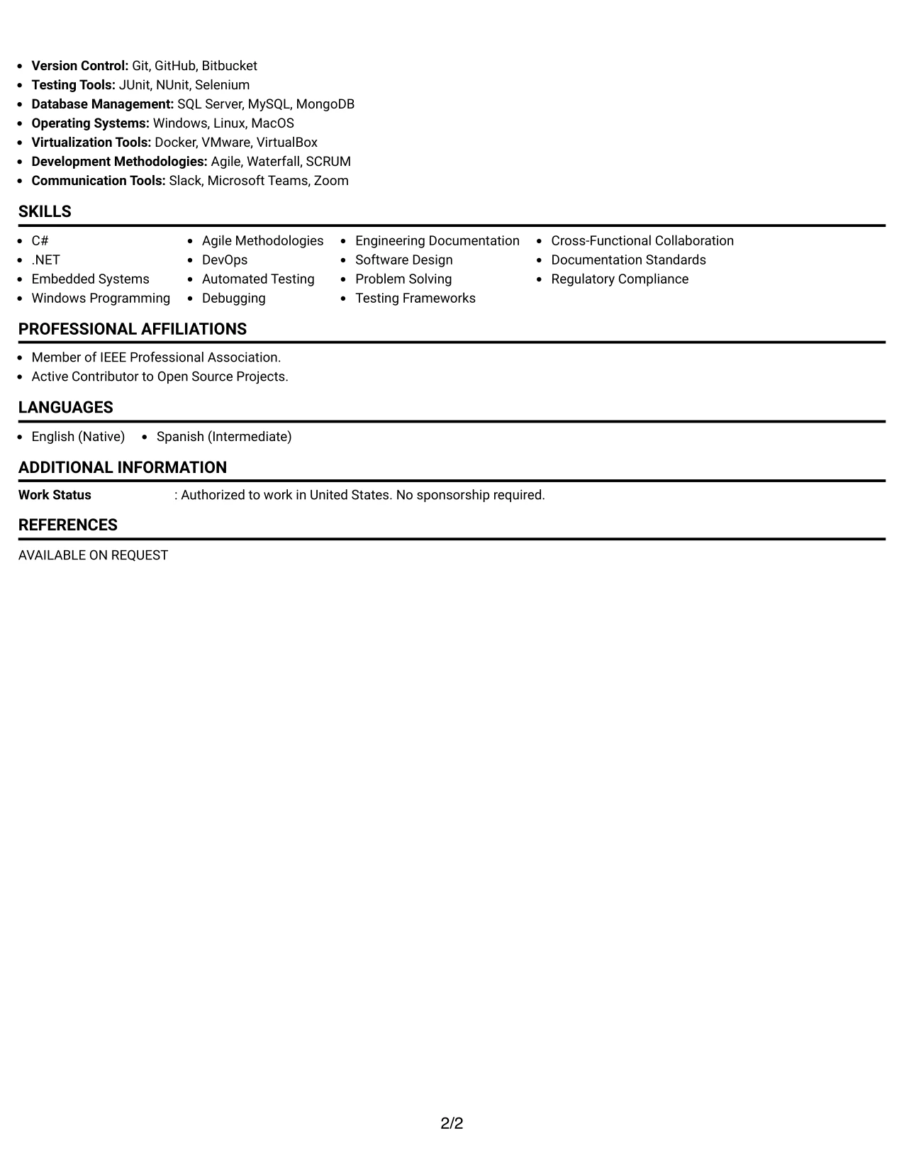 Resume Example Page 2