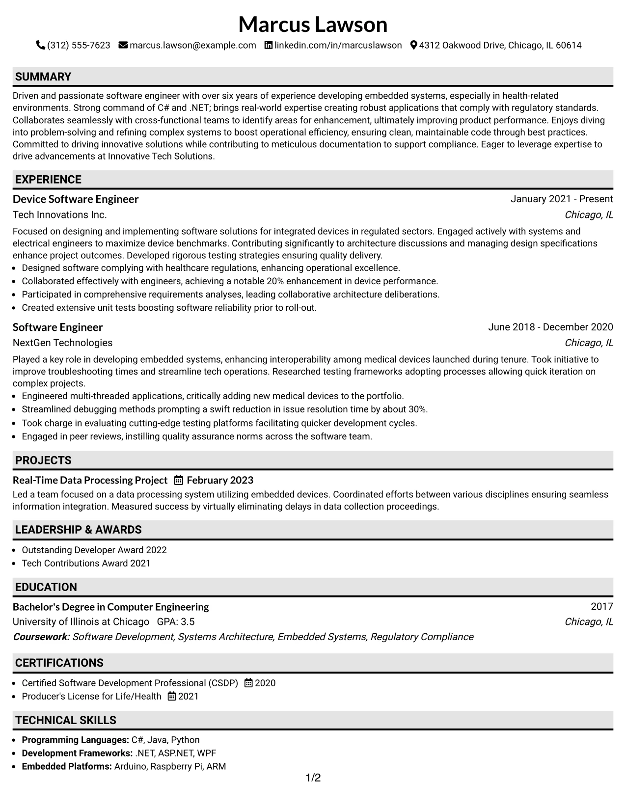 Resume Example Page 1