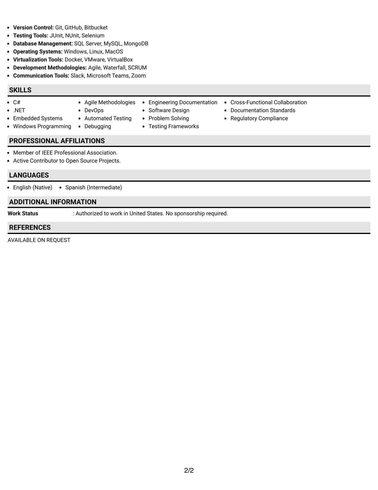 Resume Example Page 2