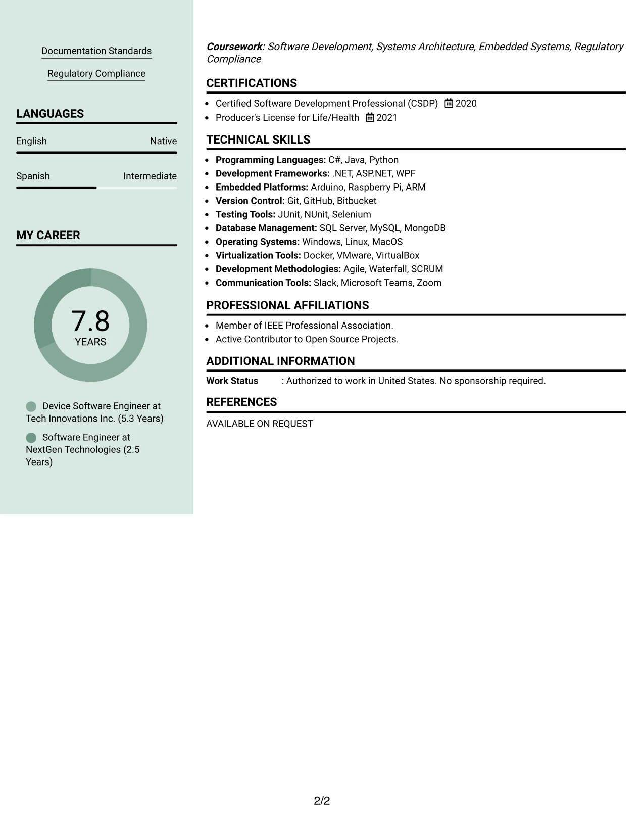 Resume Example Page 2
