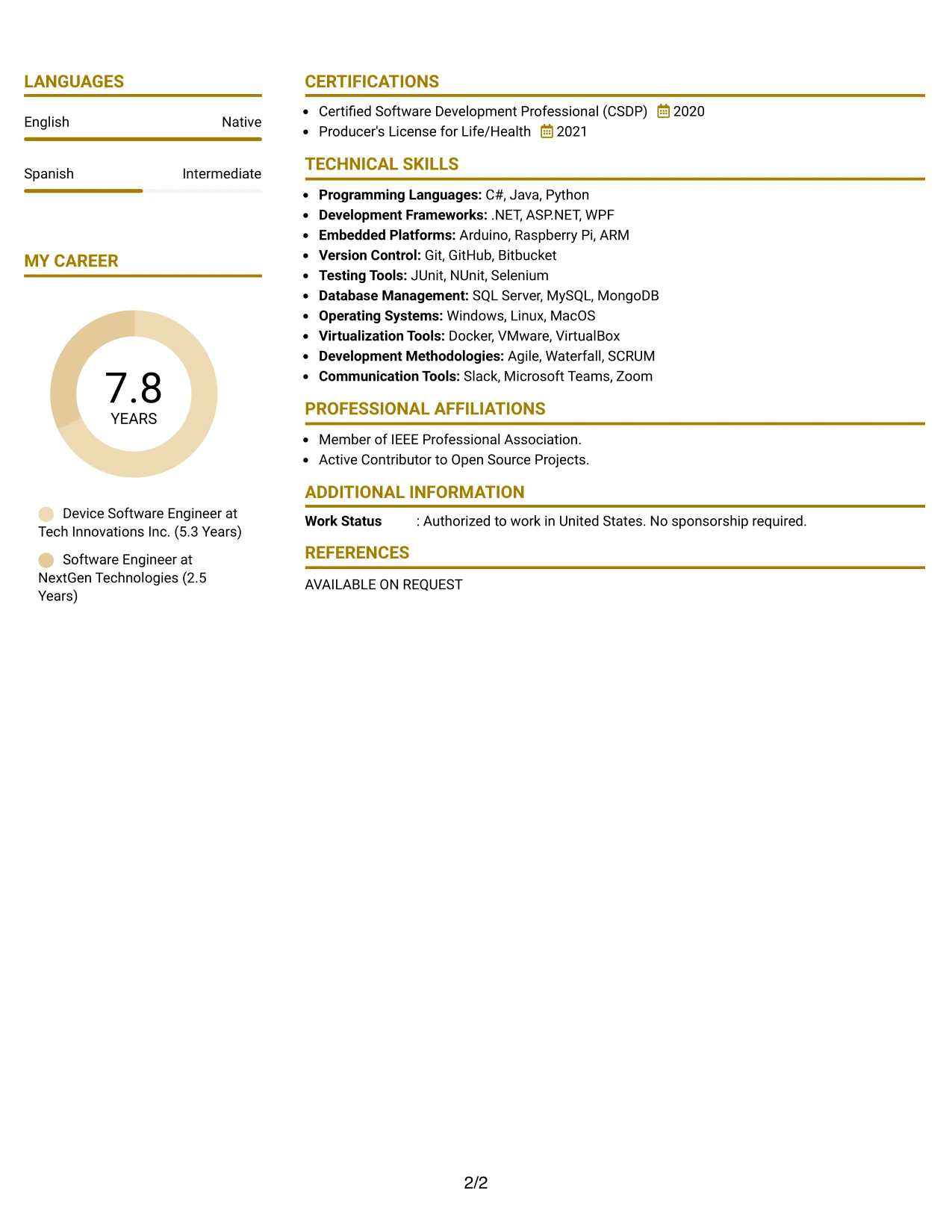 Resume Example Page 2