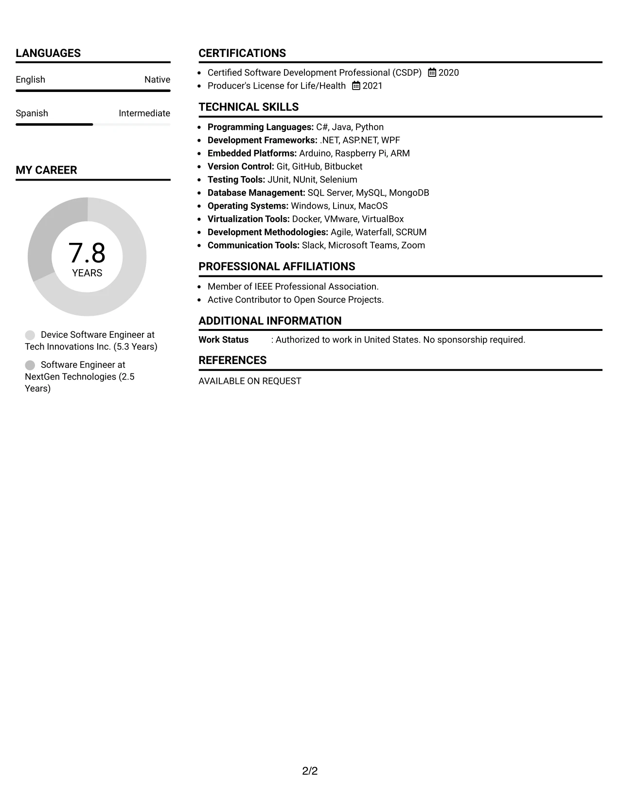 Resume Example Page 2