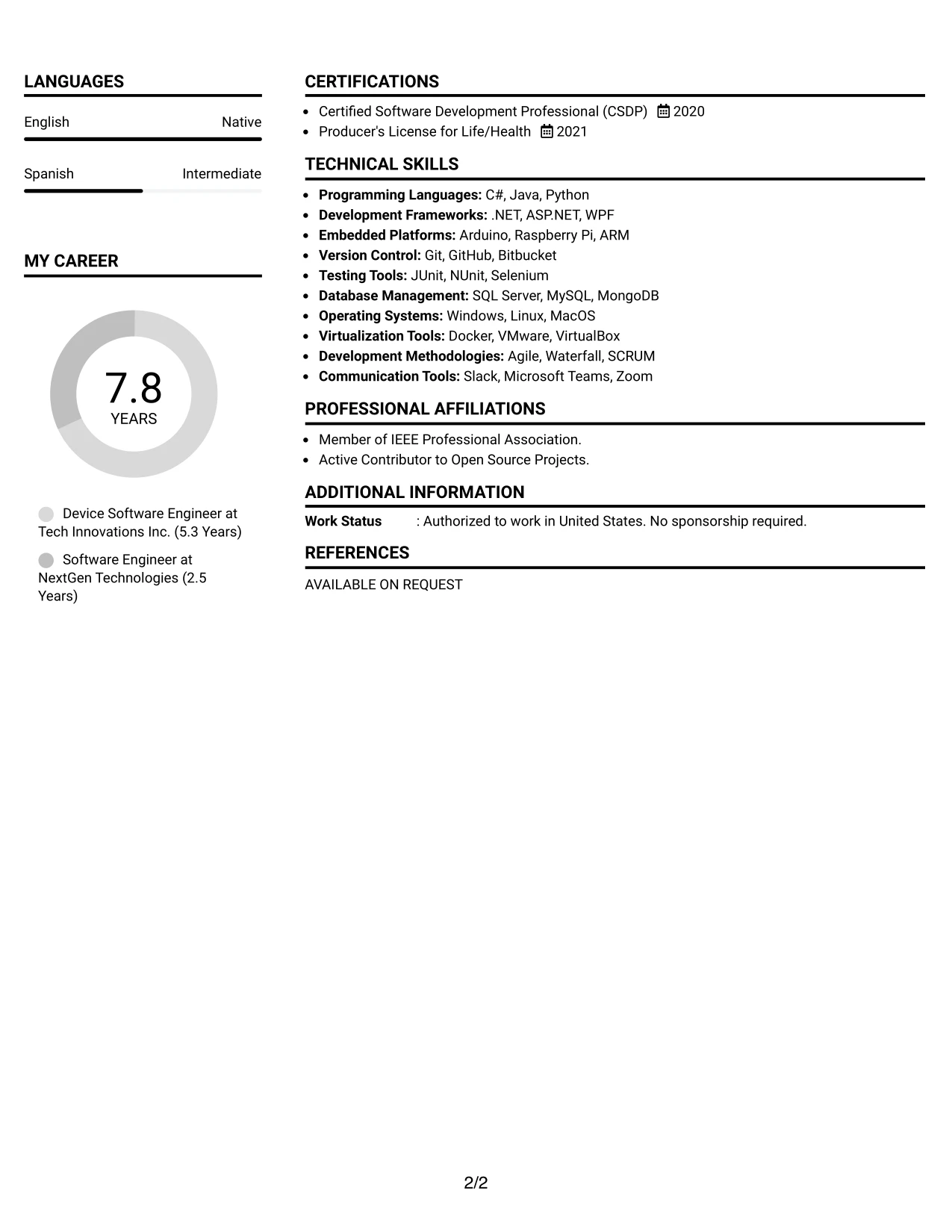 Resume Example Page 2