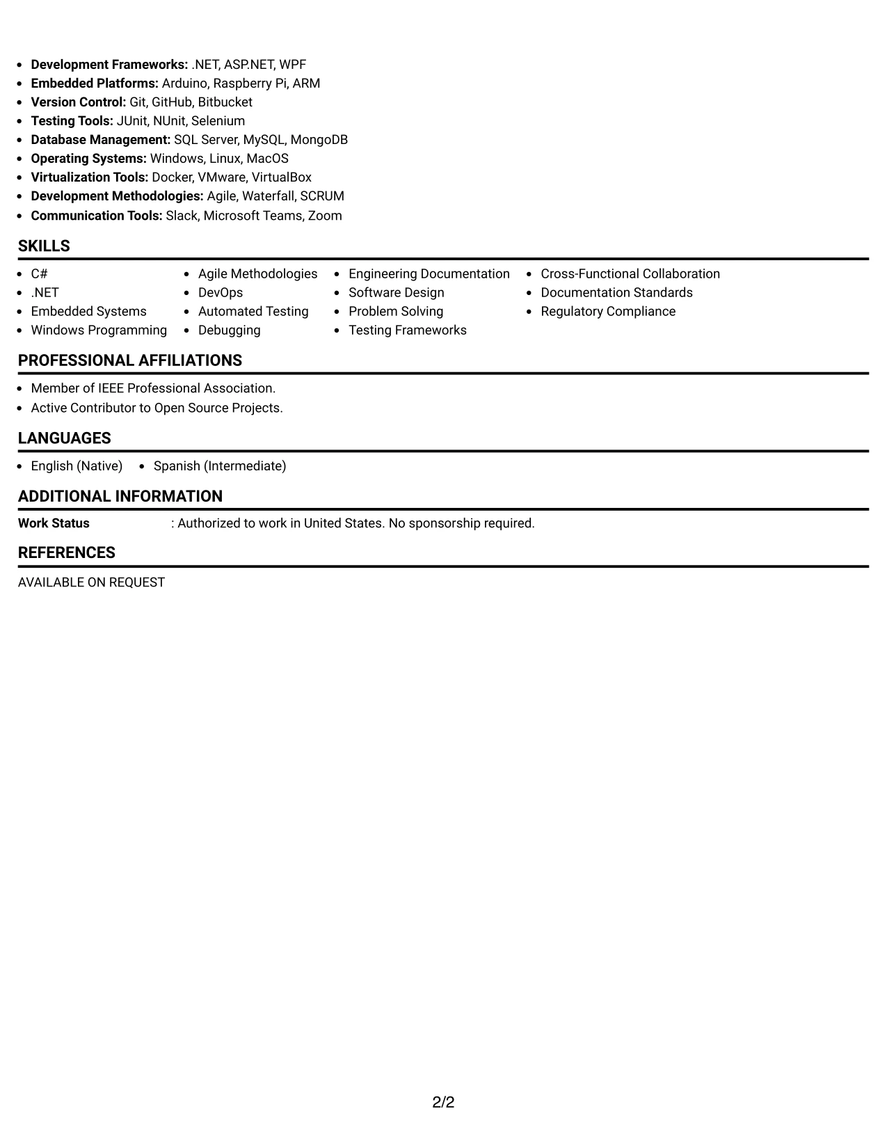 Resume Example Page 2