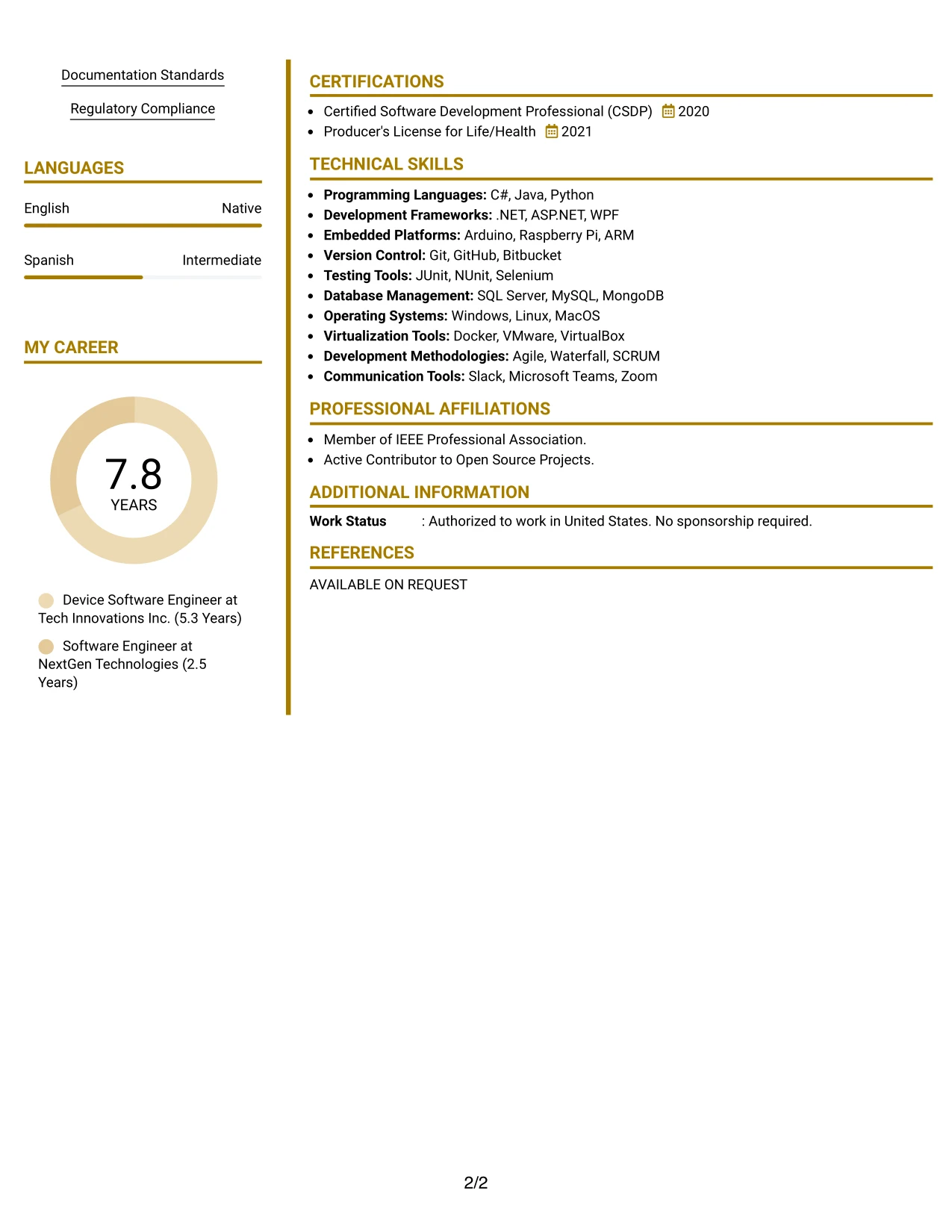 Resume Example Page 2
