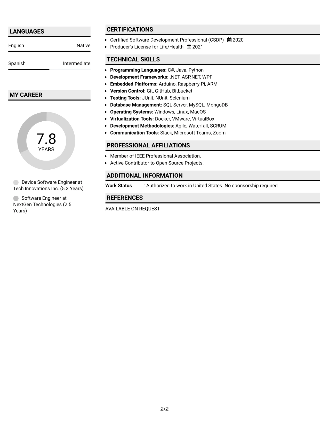 Resume Example Page 2