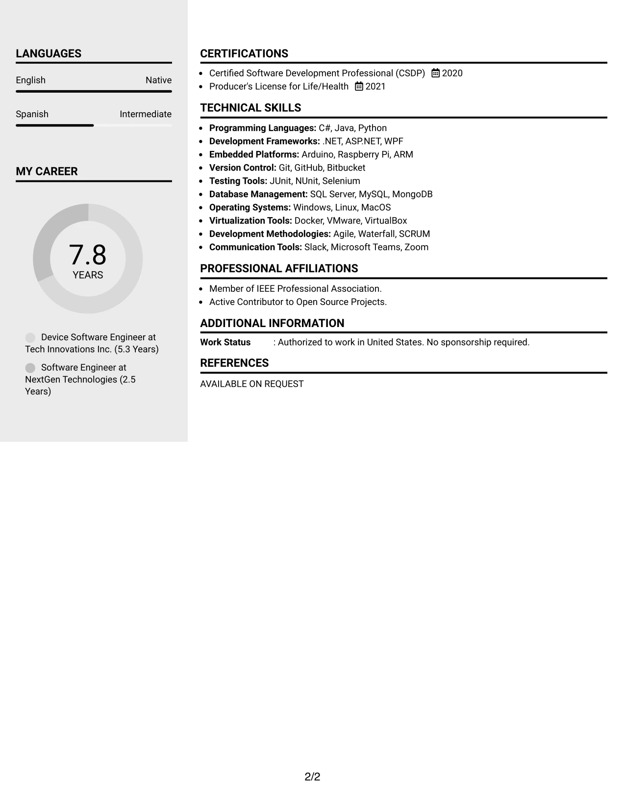 Resume Example Page 2