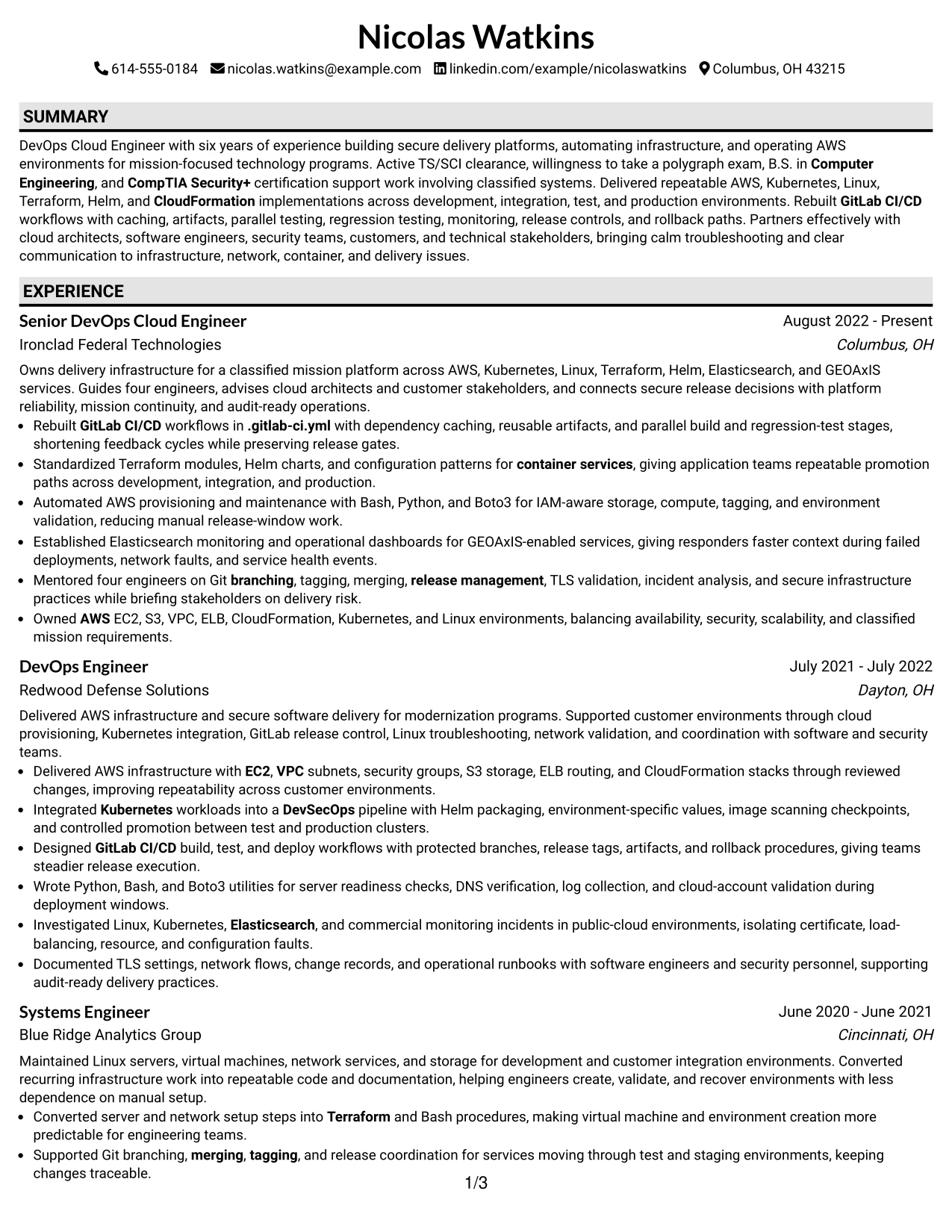 Resume Example Page 1