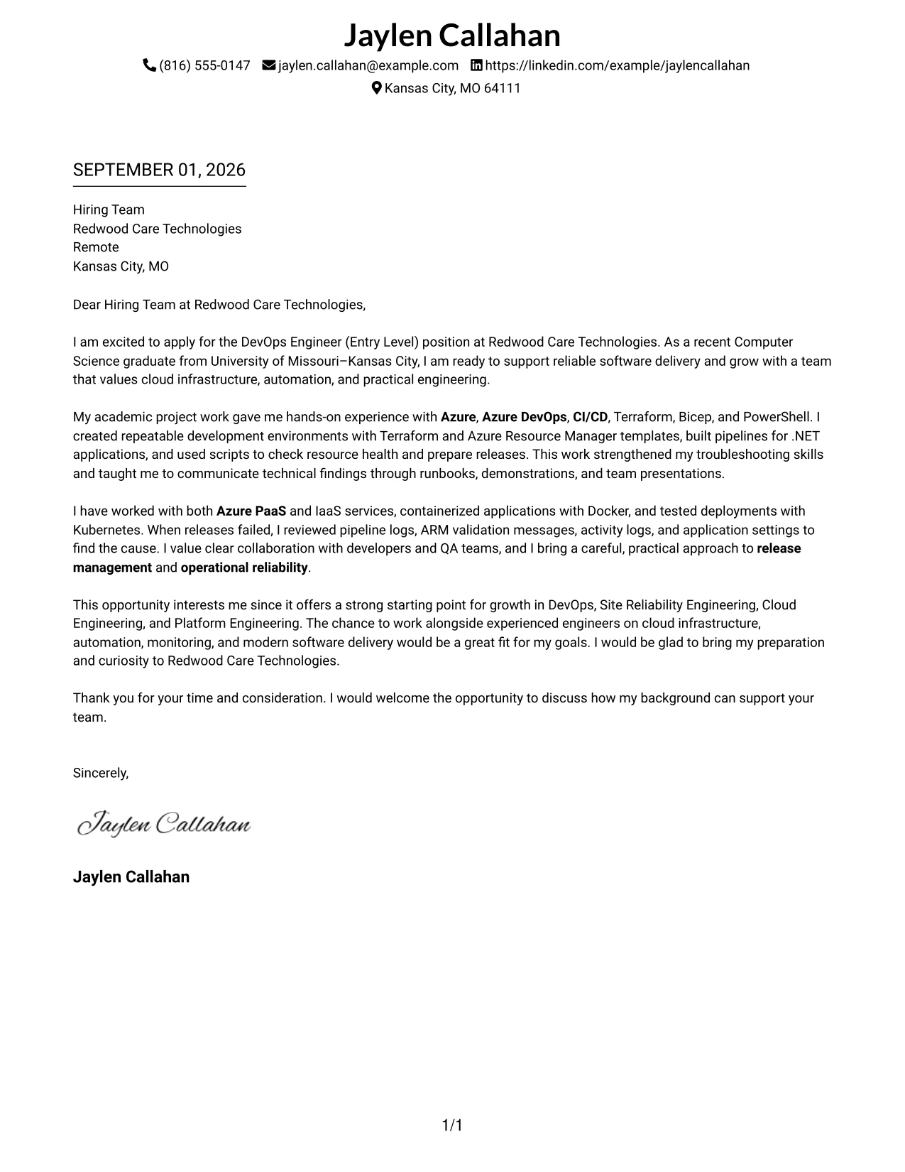Resume Example Page 1