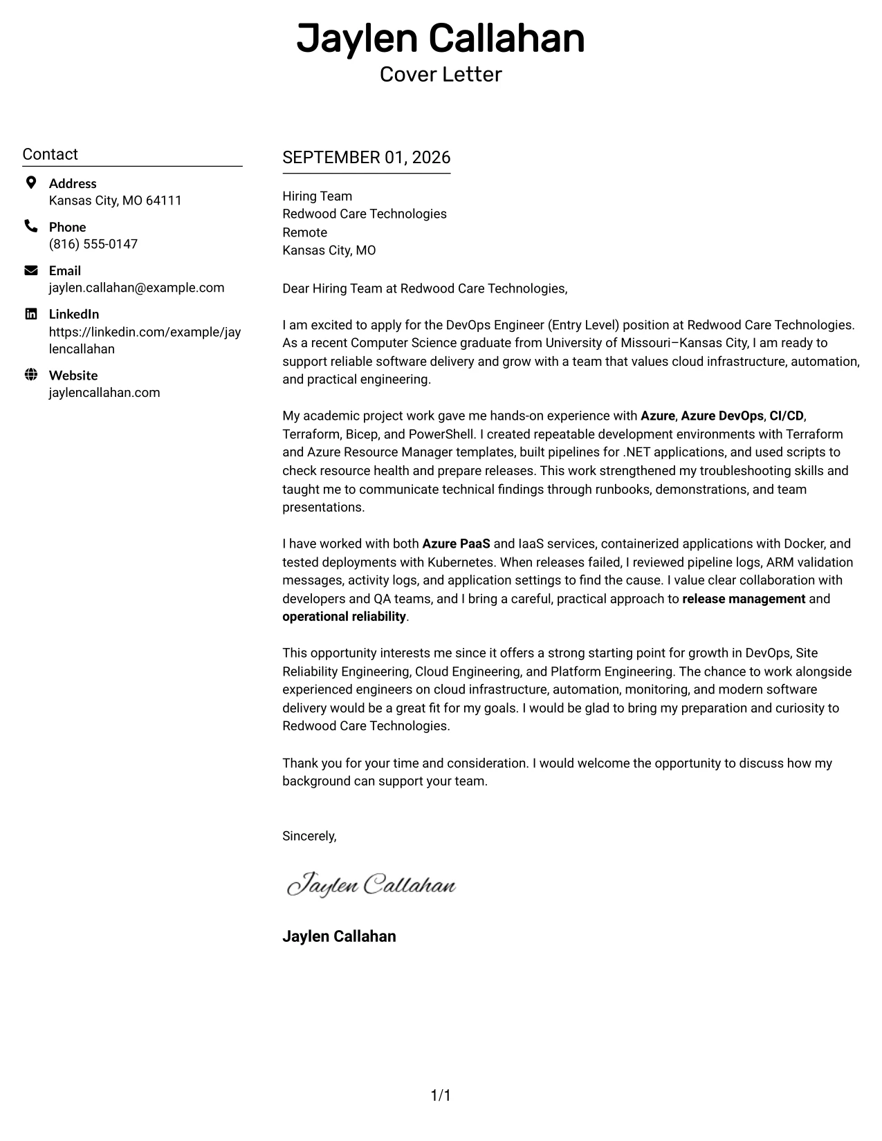 Resume Example Page 1