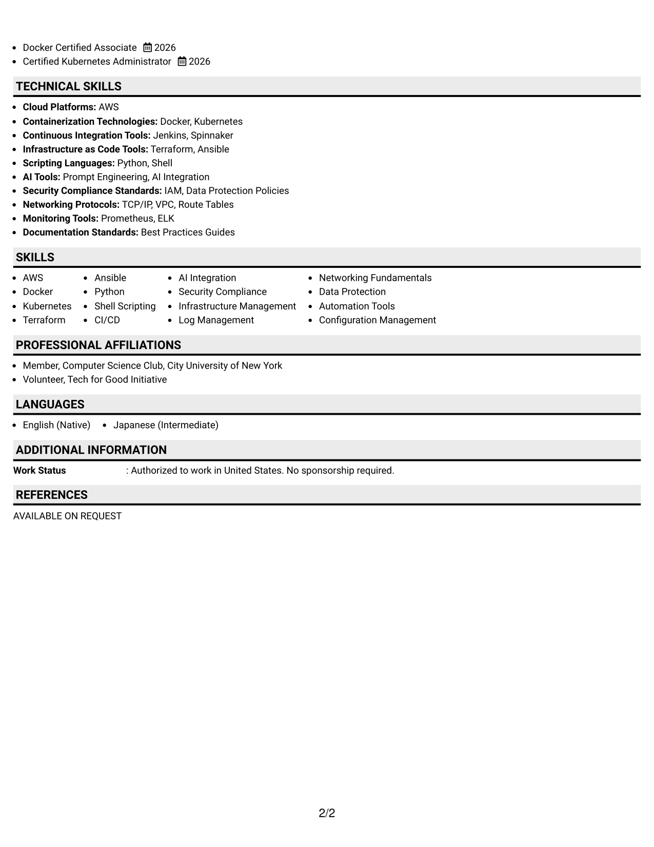 Resume Example Page 2
