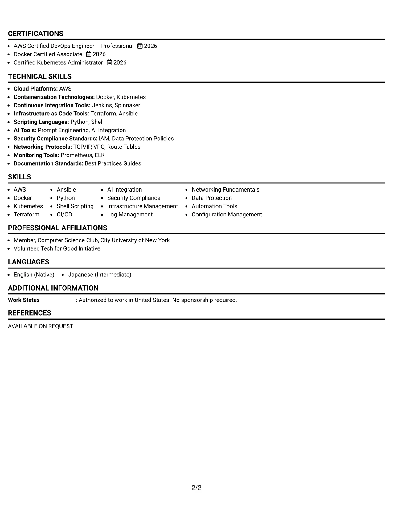 Resume Example Page 2