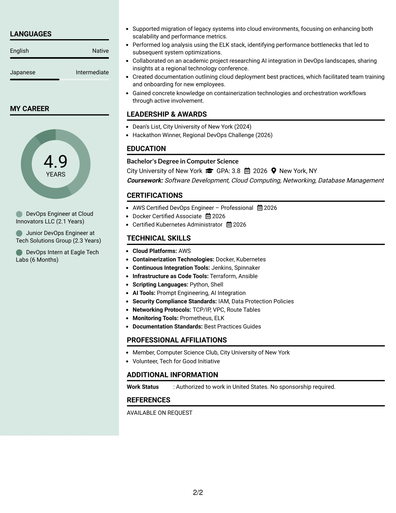 Resume Example Page 2