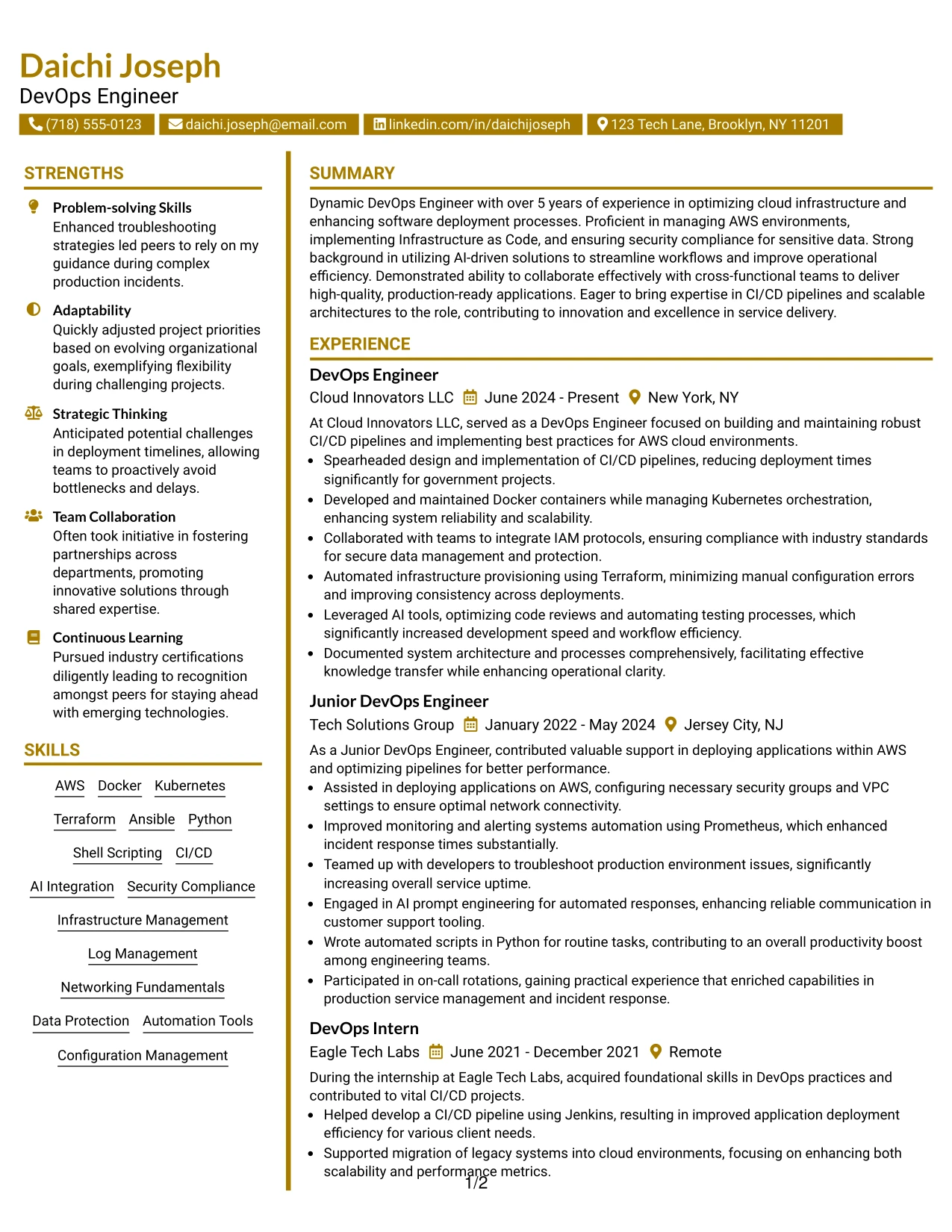 Resume Example Page 1
