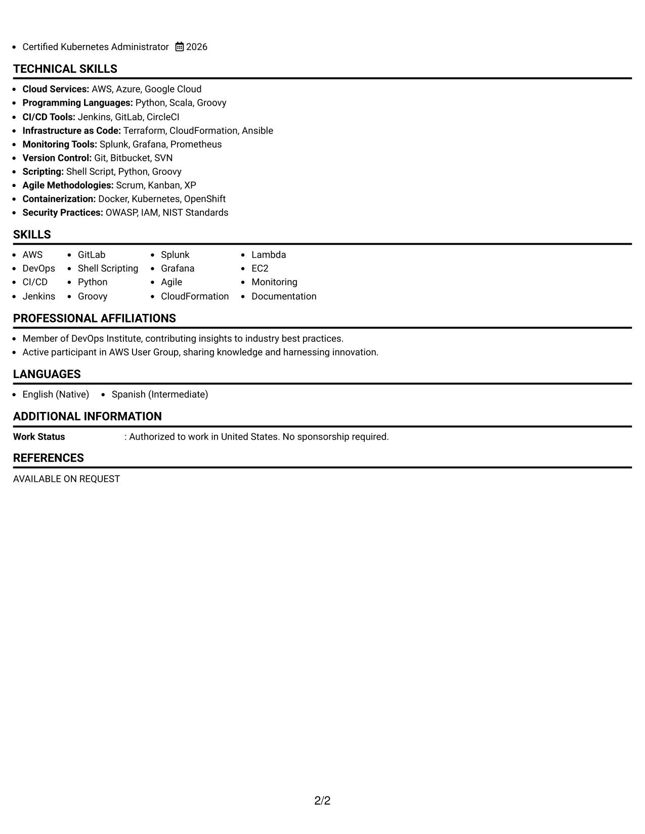 Resume Example Page 2