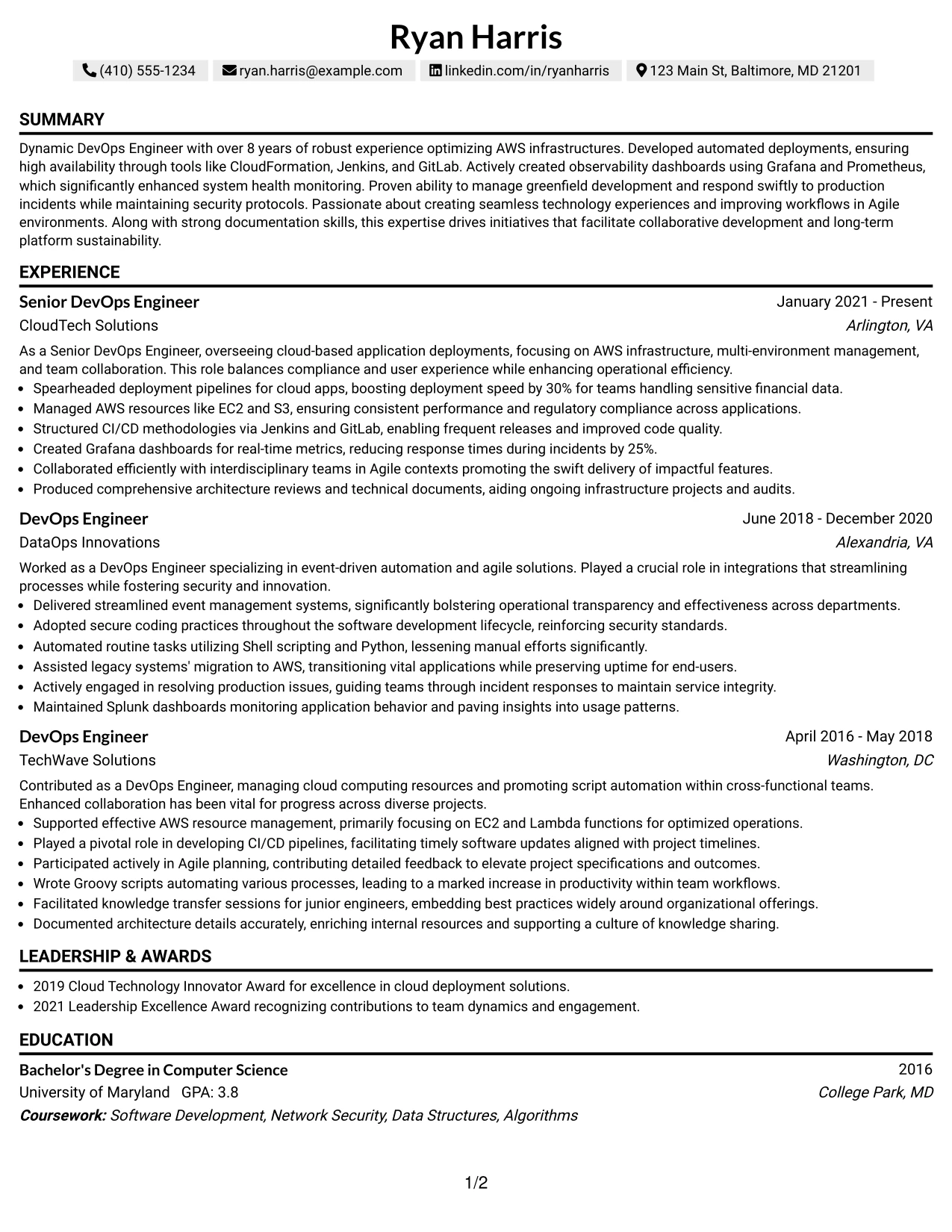 Resume Example Page 1
