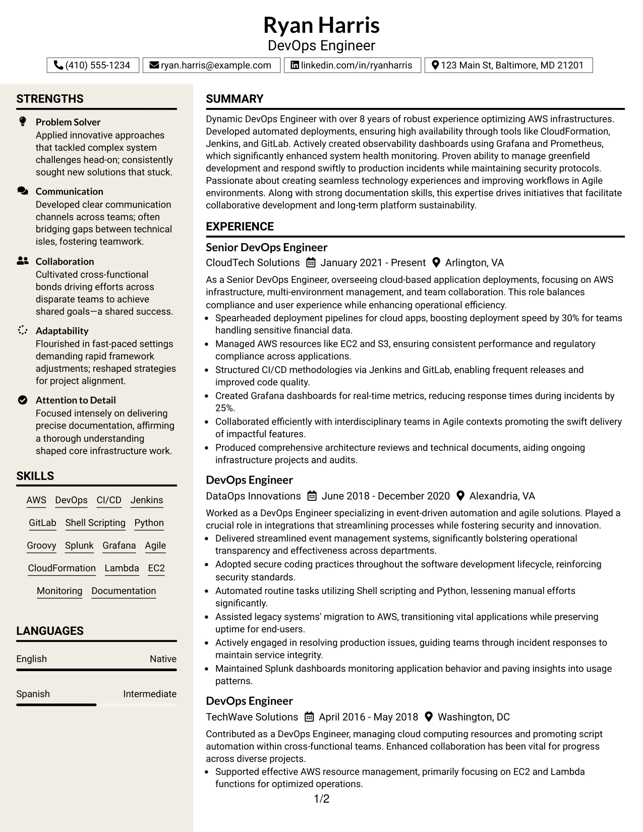 Resume Example Page 1