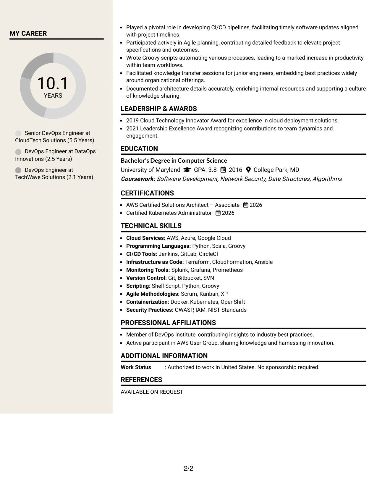 Resume Example Page 2