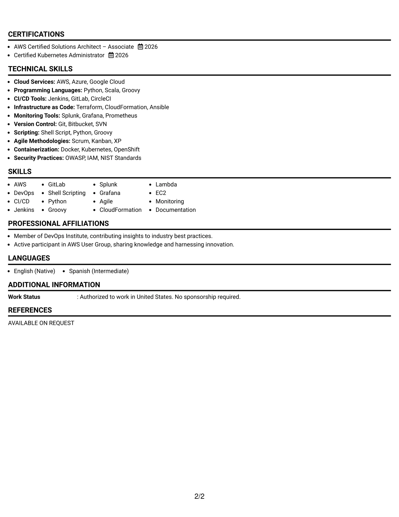 Resume Example Page 2